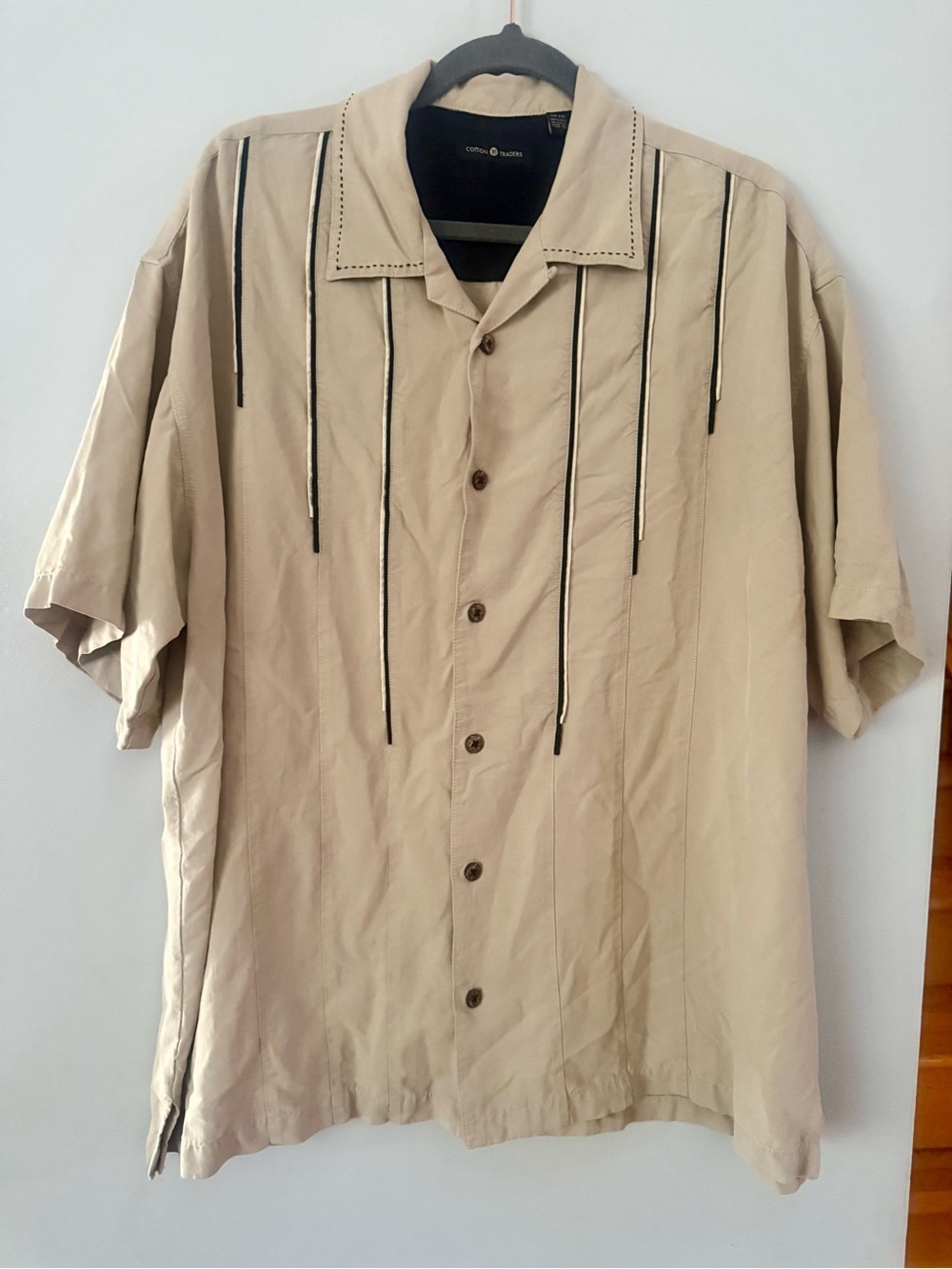 Vintage Cotton Traders 100% Silk Guayabera Camp Shirt Beige XXL